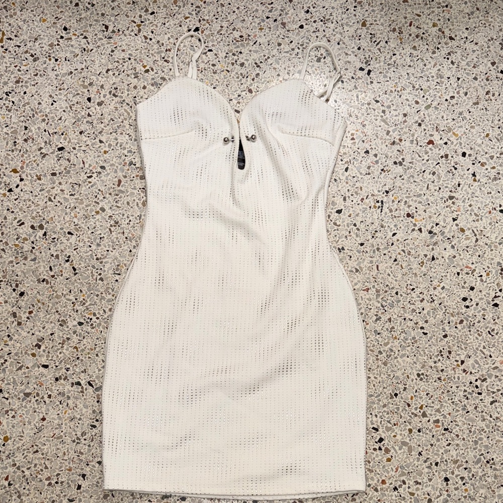 Hours XXS white silver bandage dress sexy mini revolve